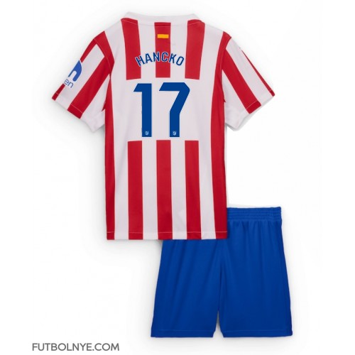 Camiseta Atletico Madrid David Hancko #17 Primera Equipación para niños 2025-26 manga corta (+ pantalones cortos)
